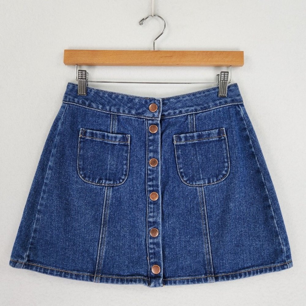 Melville Skirt Womens 27 Blue Button Front Hi Rise A Line Denim Mini Casual